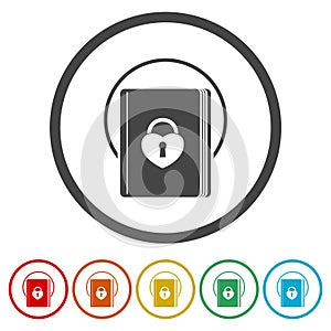 Locked book ring icon, color set