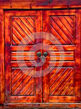A locked Chinese wooden door