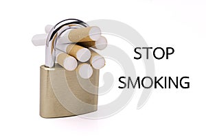 Locked cigarettes isolate on white background stop smoking concept