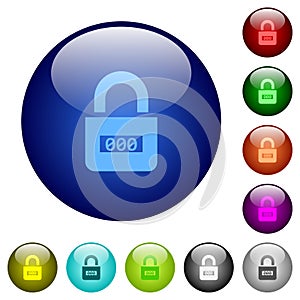 Locked combination lock with center numbers color glass buttons