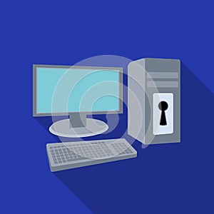 Locked computer icon in flat style isolated on white background. Hackers and hacking symbol stock vector illustration.