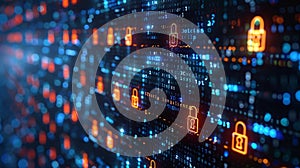 Digital interface, secure, and encrypted data. AI Generated.