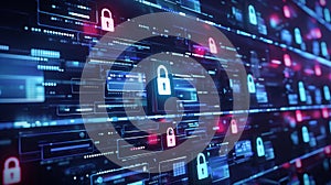 Locked Data Files, screen displaying a series of file icons lock symbol.