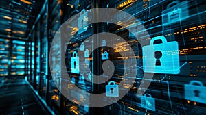 Locked Data Files, screen displaying a series of file icons lock symbol.