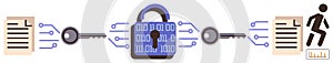 Data Encryption Process with Secure Lock, Keys, and Documents for Safe Information Transfer