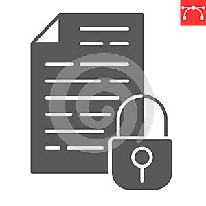 Locked document glyph icon, security and protection, document with padlock