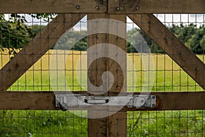 Locked fence by field