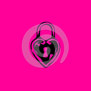 Locked Heart Icon Isolated on White Background