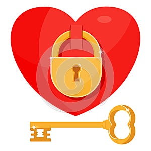 Locked heart and key