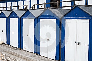 Locked holiday chalets in winter on the south east Devon coast UK