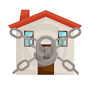 Locked house with chains and lock secure home