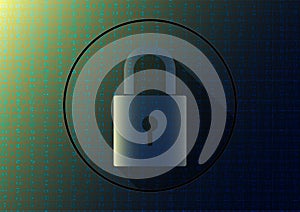 Locked key on blue binary code background, computer data encryption concept