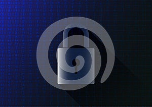 Locked key on blue binary code background, computer data encryption concept