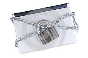 Locked laptop with chains ,