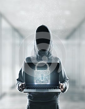 Locked laptop and hacker