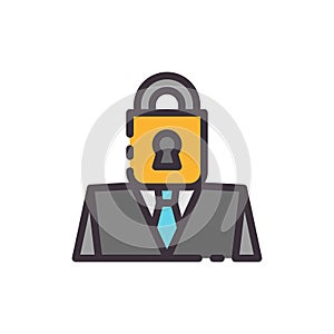 Locked man. Break contacts. Complicated people. Vector color icon.