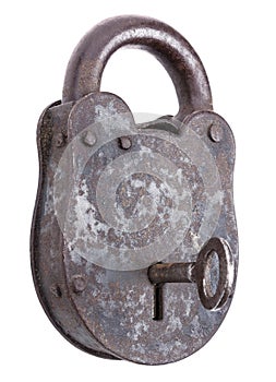 Locked Medieval Padlock With Key