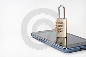 Locked mobile phone with padlock on the right side of the image