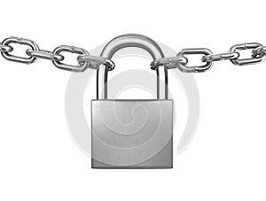 Locked padlock with silver chains