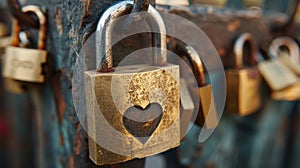 Locked padlocks, keys, and symbolic imagery portraying everlasting love and commitment