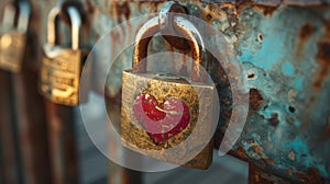 Locked padlocks, keys, and symbolic imagery portraying everlasting love and commitment