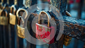 Locked padlocks, keys, and symbolic imagery portraying everlasting love and commitment