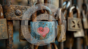 Locked padlocks, keys, and symbolic imagery portraying everlasting love and commitment