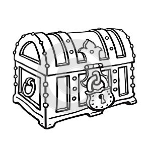 Locked pirate treasure chestg. Sketch style hand drawn vector illustration.