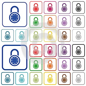 Locked round combination lock outlined flat color icons photo