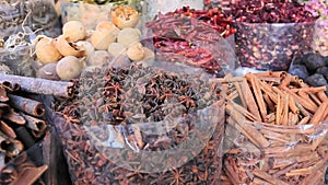 Locked-on shot of spice market in Dubai, United Arab Emirates