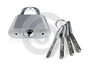 Locked Silver Padlock on a white background