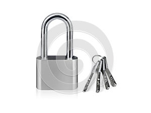 Locked Silver Padlock on a white background