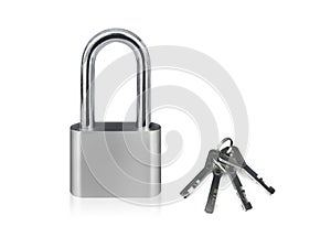 Locked Silver Padlock on a white background