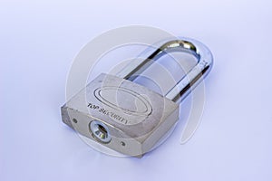 Locked Silver Padlock on the white background.