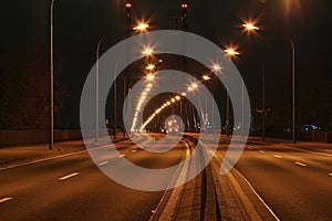 Locked Theodor Heuss Bridge in Dusseldorf at night