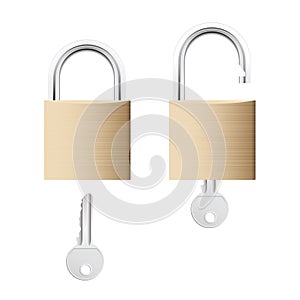 Locked and unlocked gold locks with keys