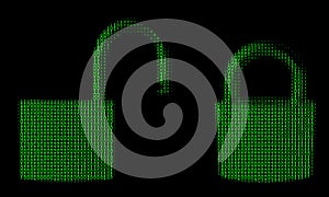 Locked and unlocked padlock from binary numbers