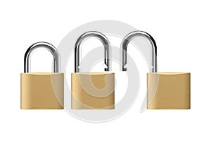 Locked and unlocked padlock mockup isolated on white background.