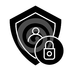 Locked user solid icon. Account with shield vector illustration isolated on white. Human privacy glyph style design