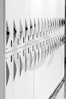 Locker in white tone color at the office for worker to keep their belonging. Interior design concept.