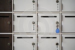 Lockers cabinets in a locker room at school or museum or station