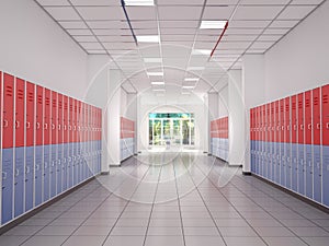 Lockers in the high school hallway.