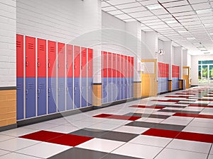 Lockers in the high school hallway.
