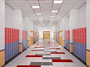 Lockers in the high school hallway.