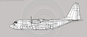Lockheed C-130 Hercules. Vector drawing of military transport aircraft.