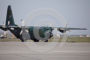 Lockheed C-130 Hercules military cargo plane of the Romanian Air Force on Henri Coanda International Airport