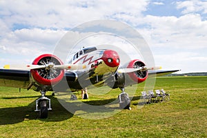 Lockheed Electra 10A vintage airplane preparing for flight on airport