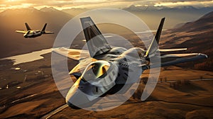 A Lockheed Martin F-35 Fighter Jet Squadron in Formation - generative AI