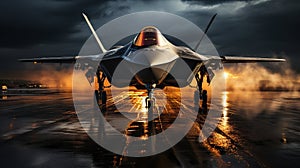 Lockheed Martin F-35 Fighter Jet waiting on the runway - generative AI