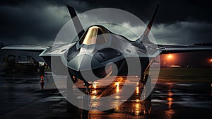 A Lockheed Martin F-35 Fighter Jet waiting on the runway - generative AI